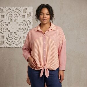 Westbound Orange/Pink Striped Button Down Hi-Low Shirt/Top Women's Sz 1X NWT